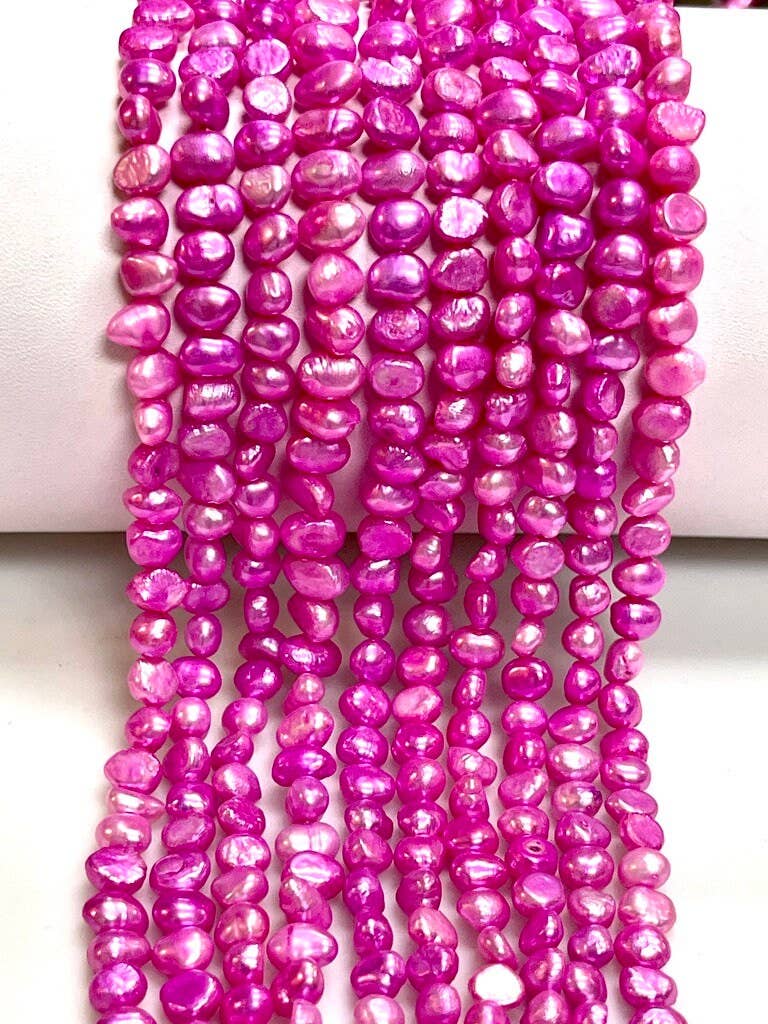 Hot Pink Color Pearl Gemstone Beads Strand For Jewelry