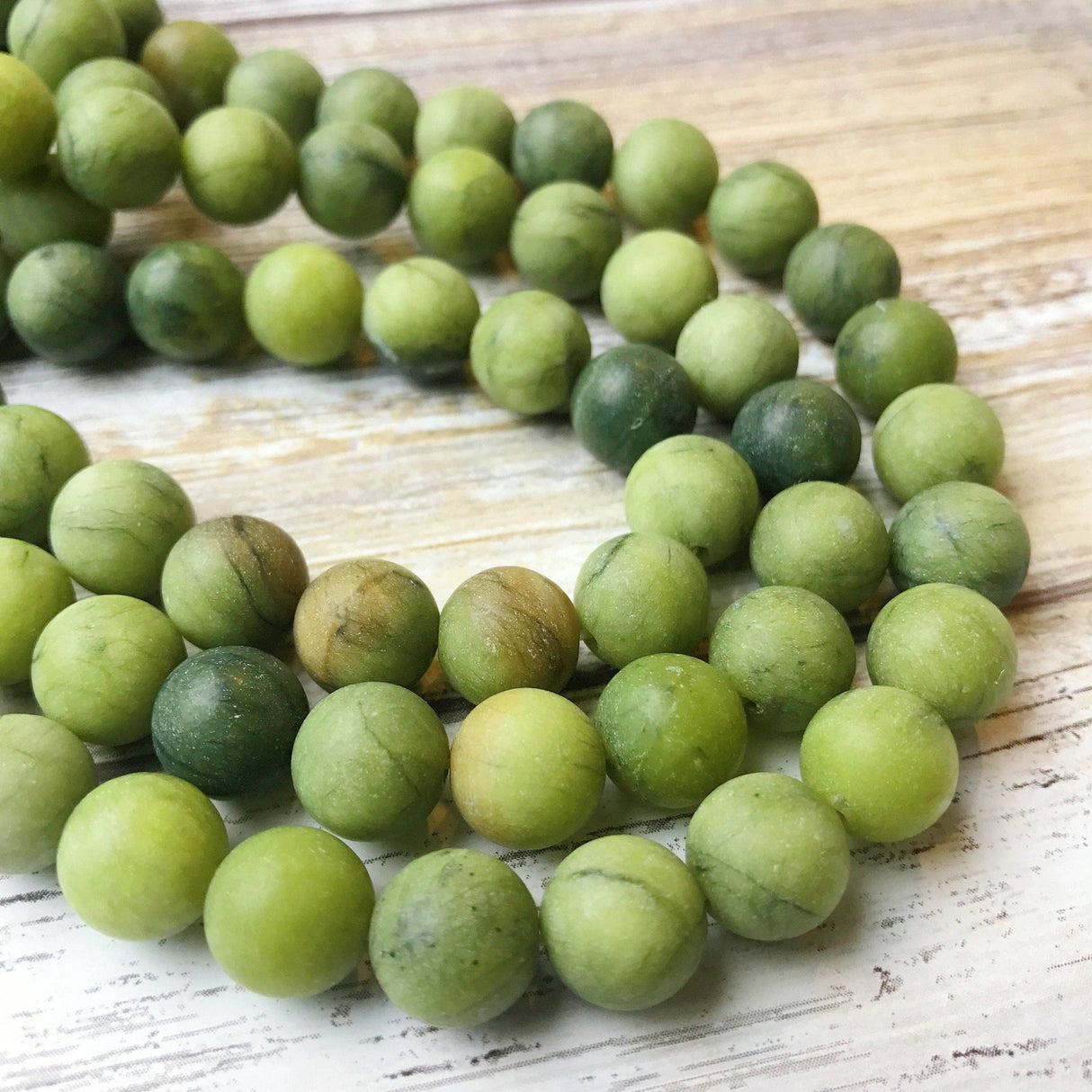Natural Green Jade Matte Round Beads 8mm 15.5" Strand