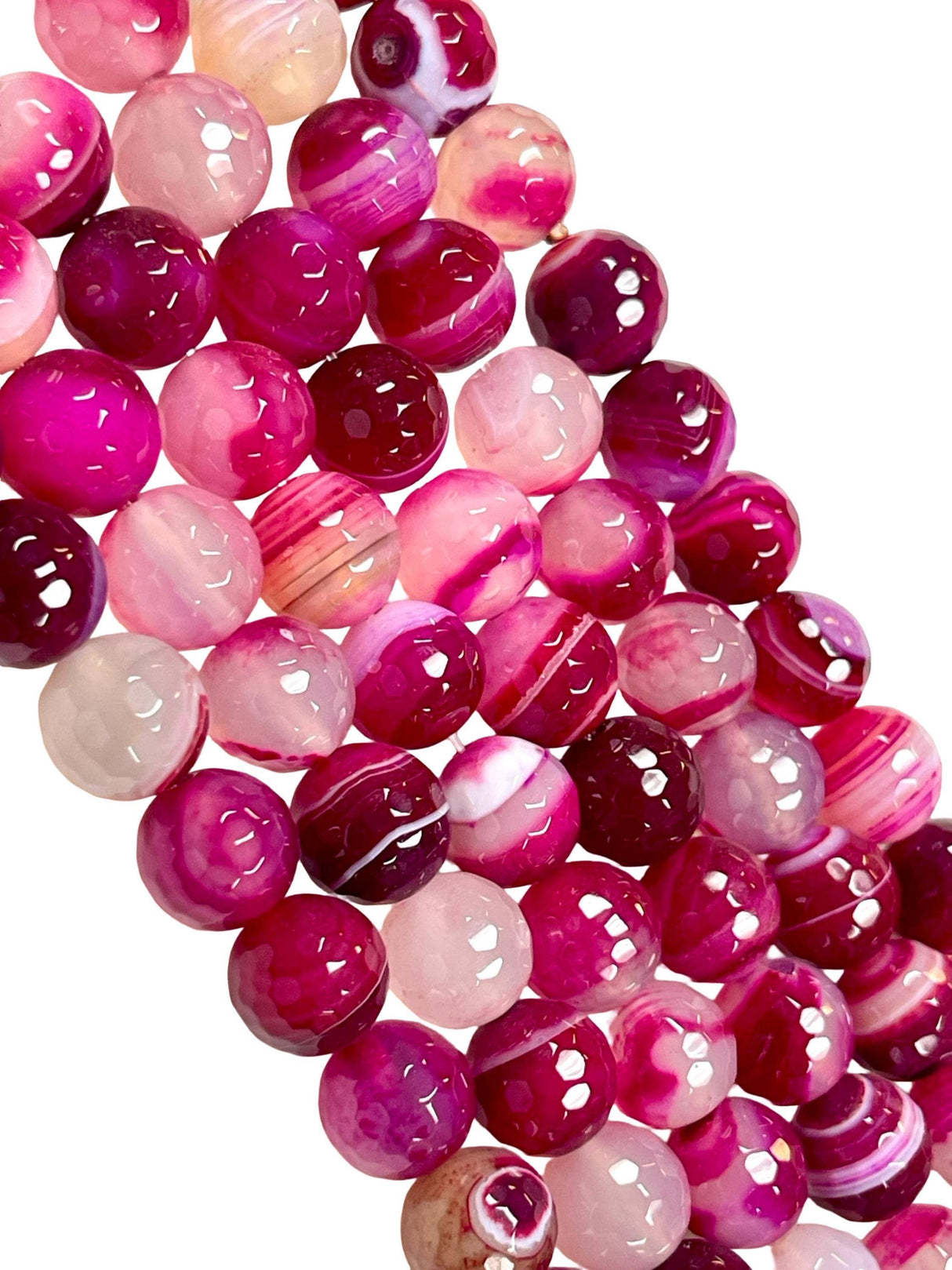 Faceted Pink Botswana Lace Agate 12mm Round Beads Strand,