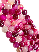 Faceted Pink Botswana Lace Agate 12mm Round Beads Strand,