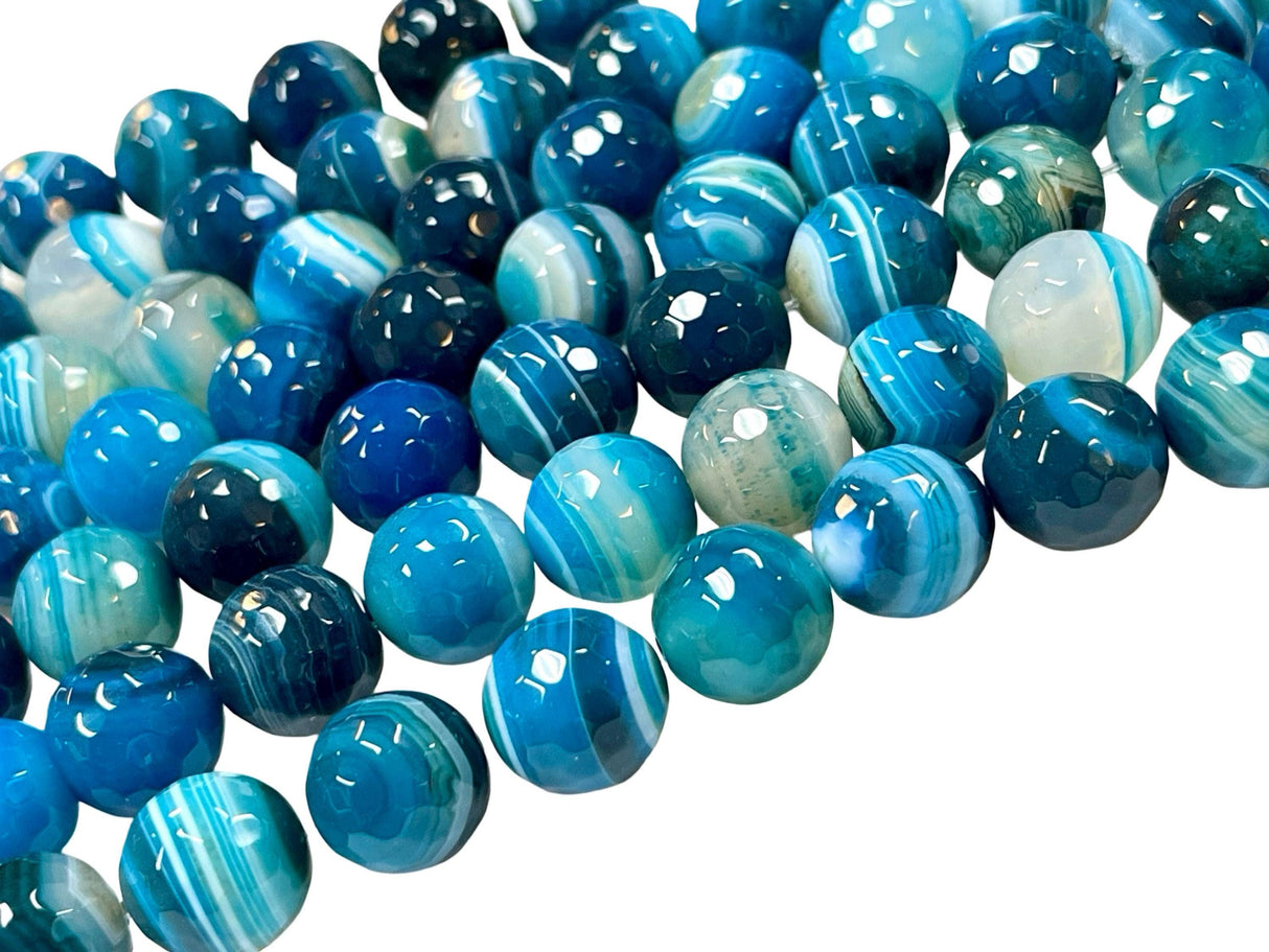 Blue Lagoon Faceted Agate Gemstone 14mm Round Beads Strand