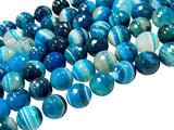 Blue Lagoon Faceted Agate Gemstone 14mm Round Beads Strand