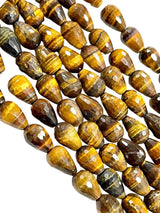 Tiger Eye Gemstone Faceted Drops Beads Strand 15x10mm