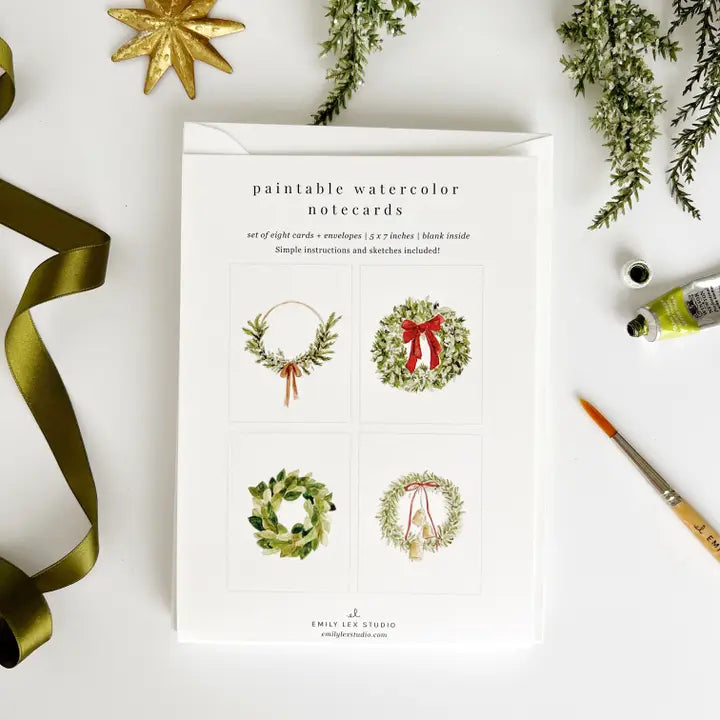 Christmas Wreaths Emily Lex Paintable Watercolor Notecards