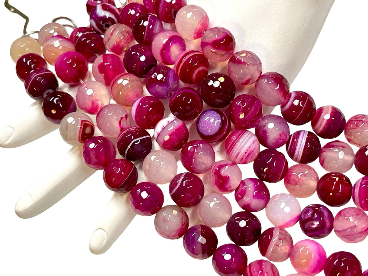 Faceted Pink Botswana Lace Agate 12mm Round Beads Strand,