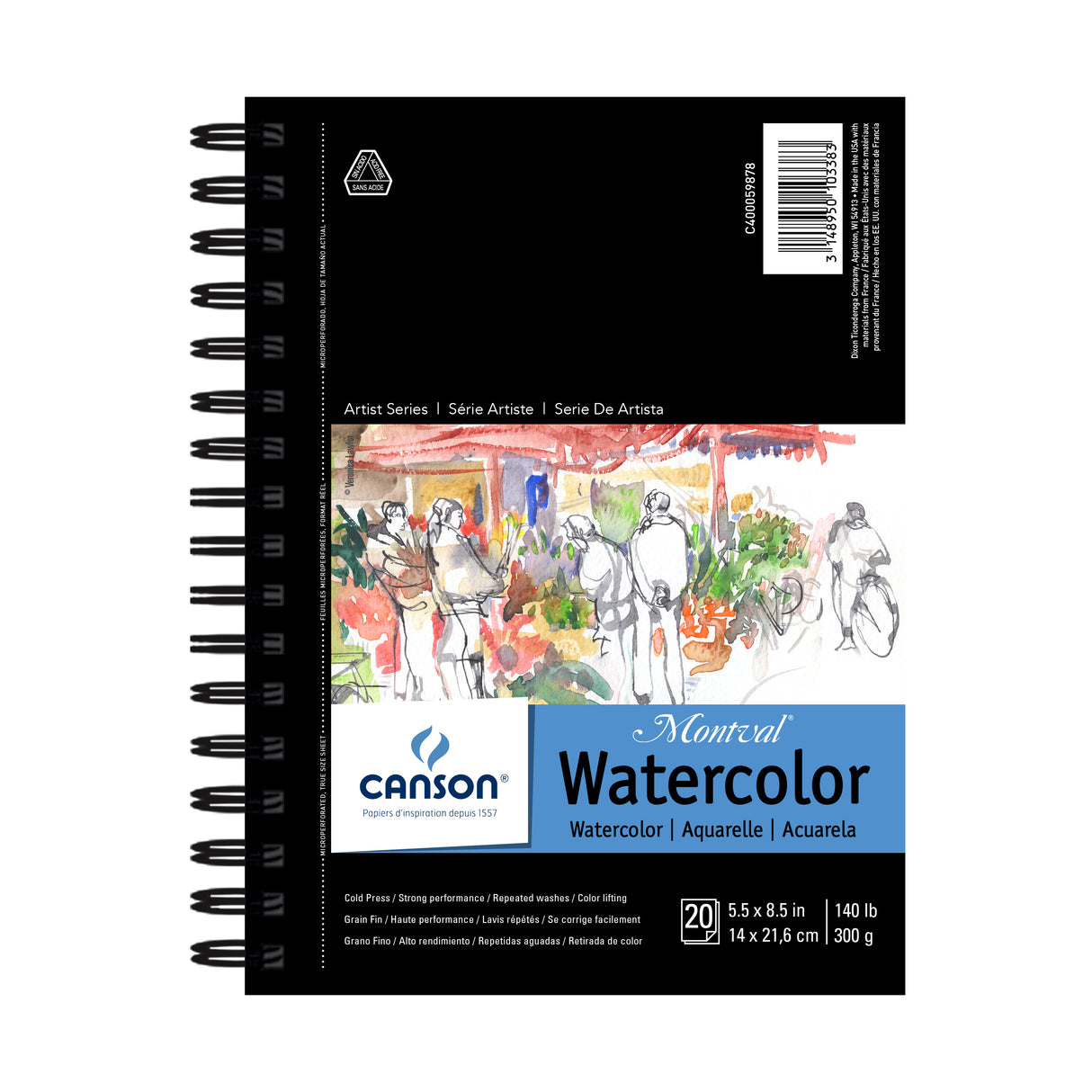 Canson Artist Series Watercolor Book, 5.5in x 8.5in, 20 Sheets/Pad