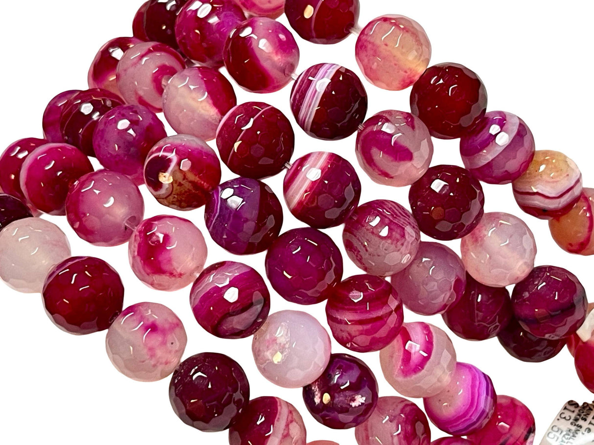 Faceted Pink Botswana Lace Agate 12mm Round Beads Strand,