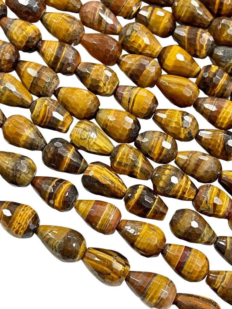 Tiger Eye Gemstone Faceted Drops Beads Strand 15x10mm