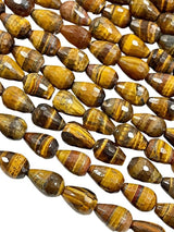 Tiger Eye Gemstone Faceted Drops Beads Strand 15x10mm