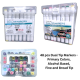 Dual Tip Primary Markers 48 pcs - Alcohol Based