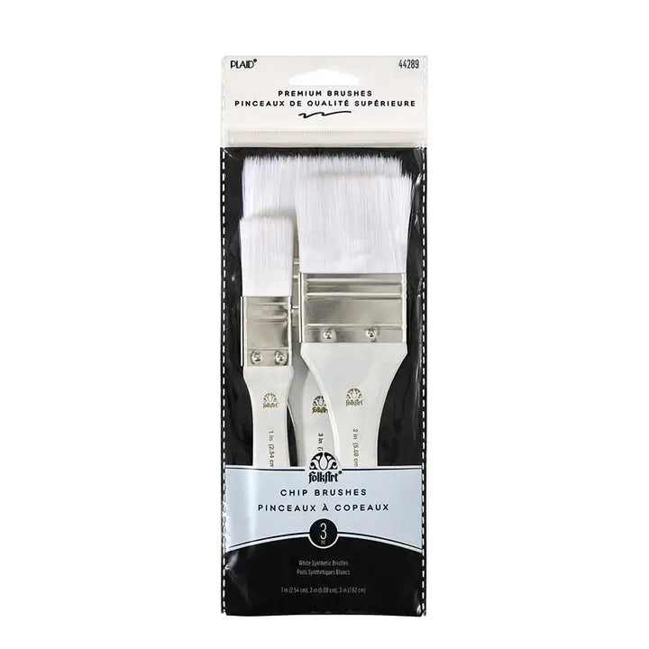 Plaid Nylon Chip Brush Set 44289 White 3 Piece Assortment