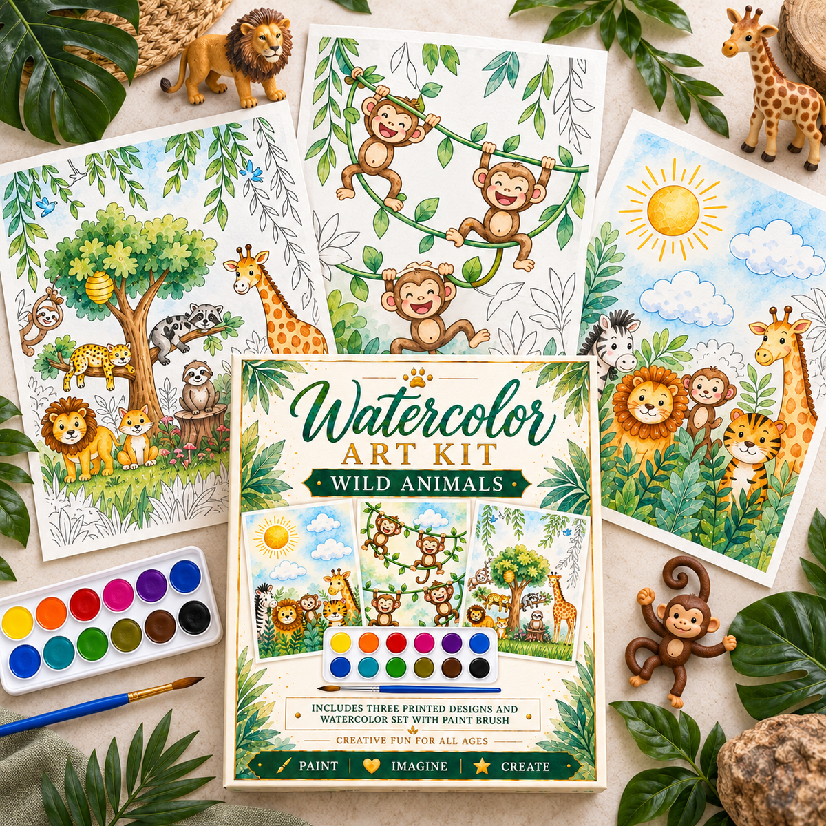 Watercolor Art Kit: Wild Animals Theme Designs