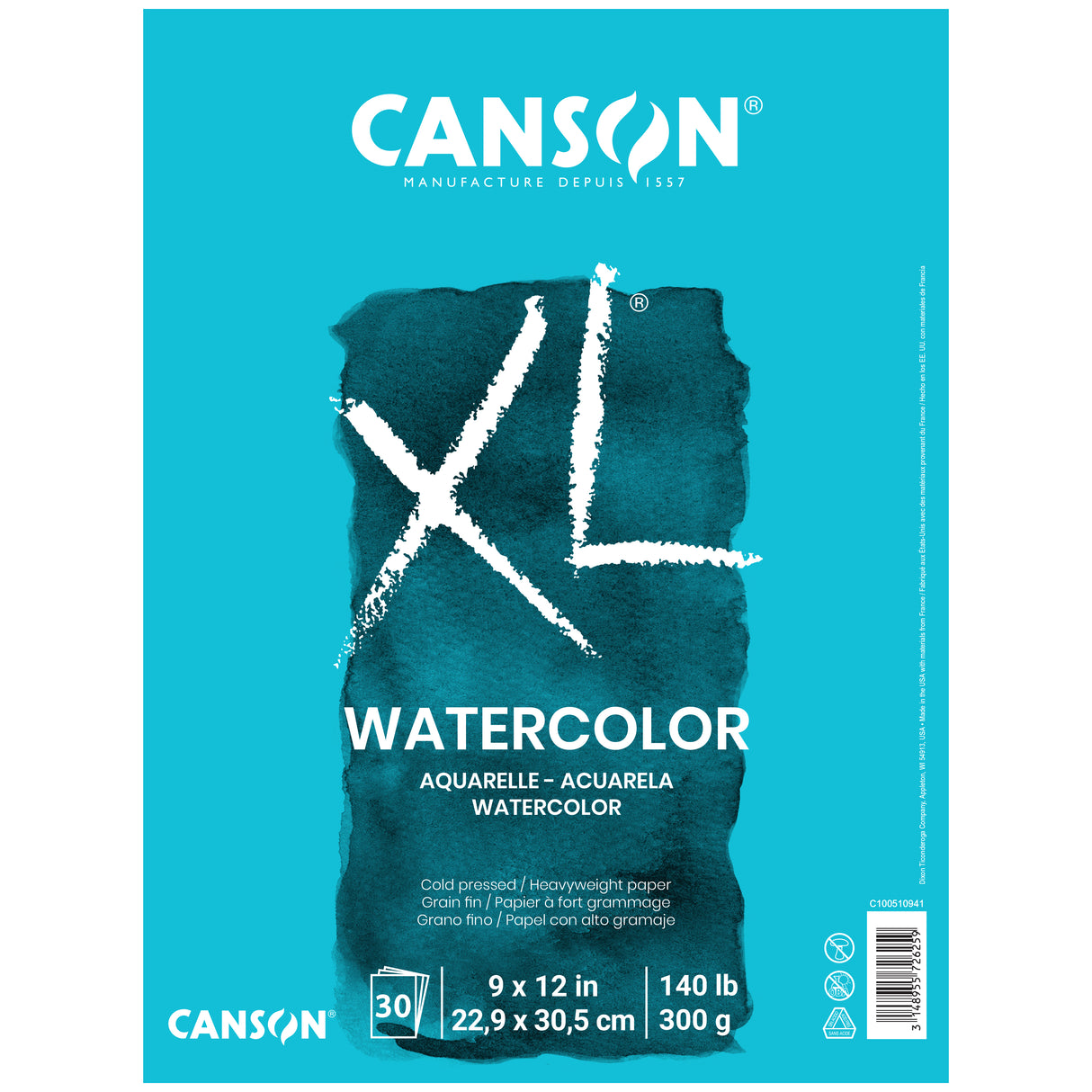 Canson XL Watercolor Pad, 30 Sheets, 9 in x 12 in
