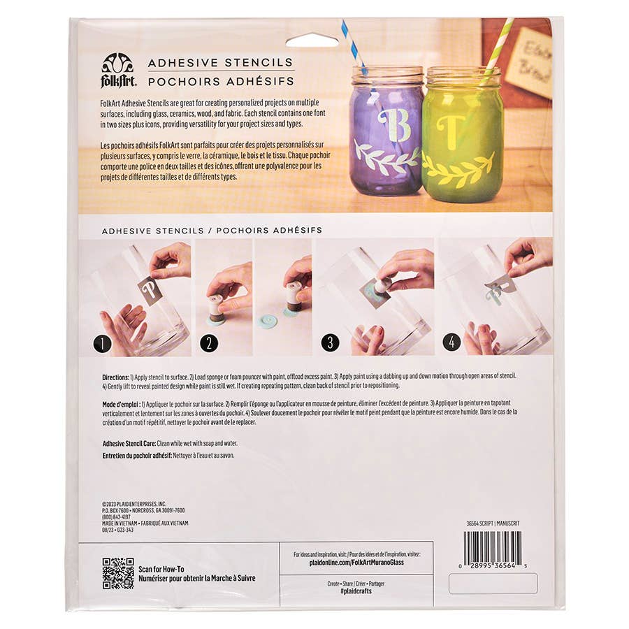 Folkart ® Script Adhesive Stencils - 3-Piece