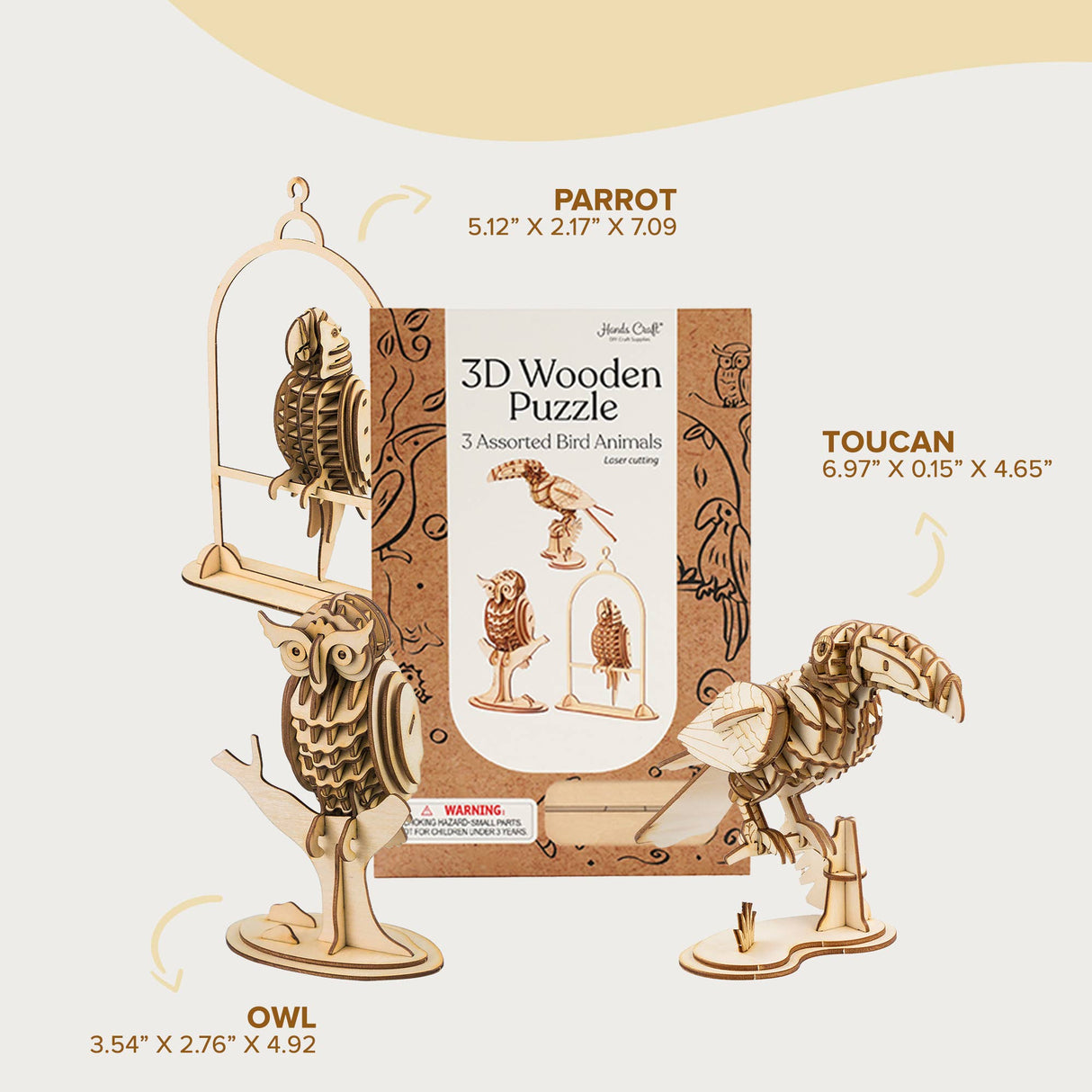 3D Laser Cut Wooden Puzzle Bundle Pack: Bird Animals