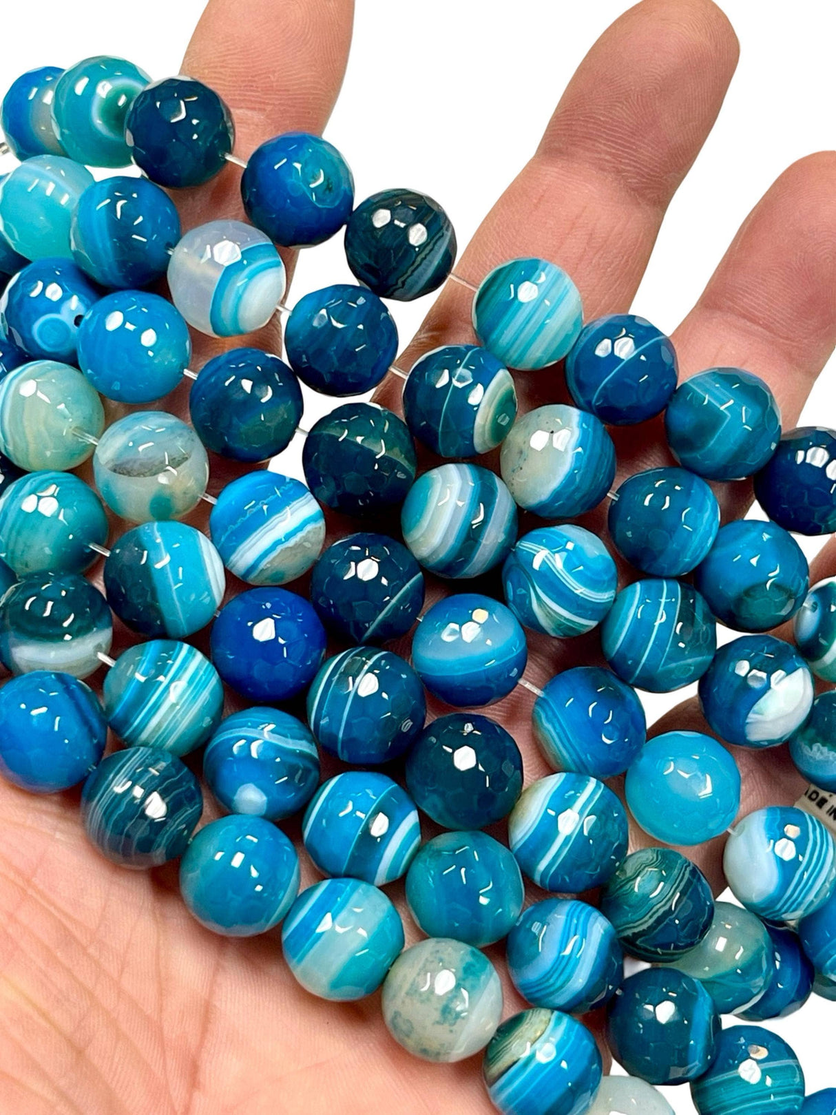Blue Lagoon Faceted Agate Gemstone 14mm Round Beads Strand