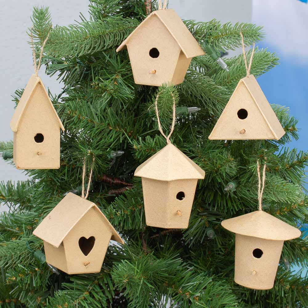 Premade Mini Paper Mache Birdhouses (Set of 6)