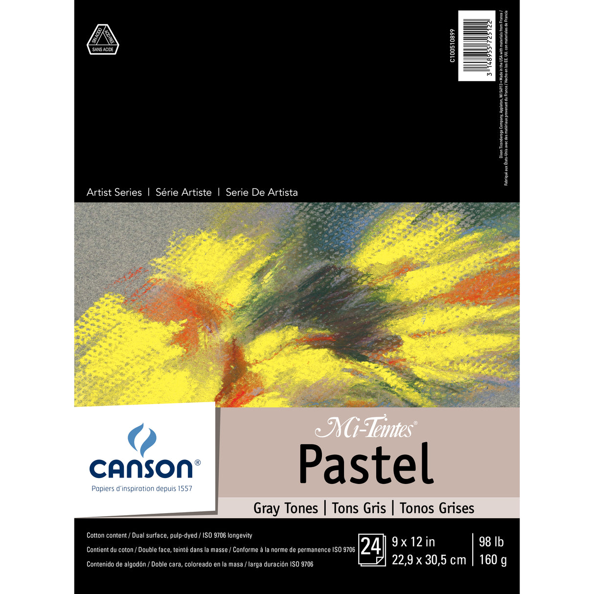 Canson Mi-Teintes Paper Pad, 9in x 12in, Grays, 24 Sheets/Pad