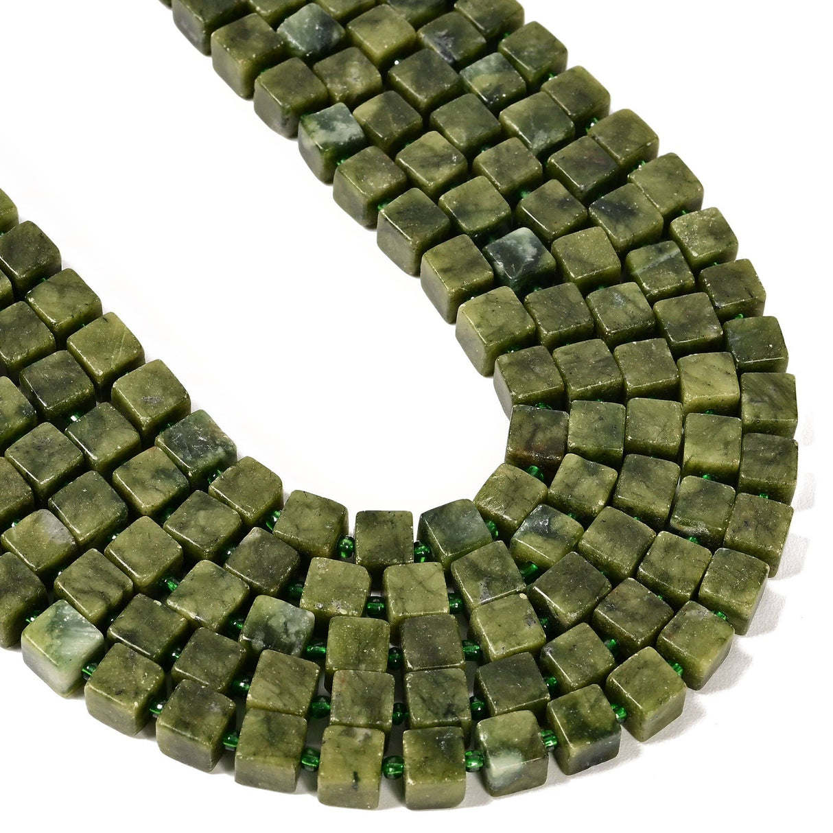 Natural Green Jade Smooth Cube Beads Size 8-9mm 15.5'' Strand