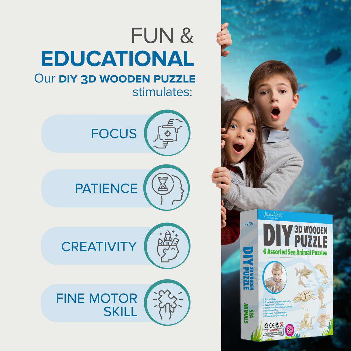 3D Wooden Puzzle Bundle Pack: Sea Animals