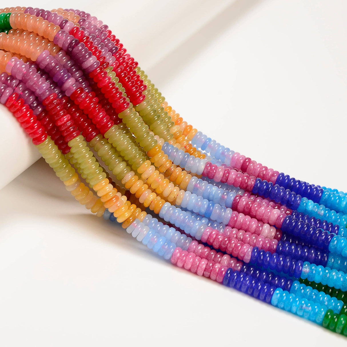 02-Multi-color Gemstone Smooth Rondelle Beads Size 2x6mm 15'' Strand
