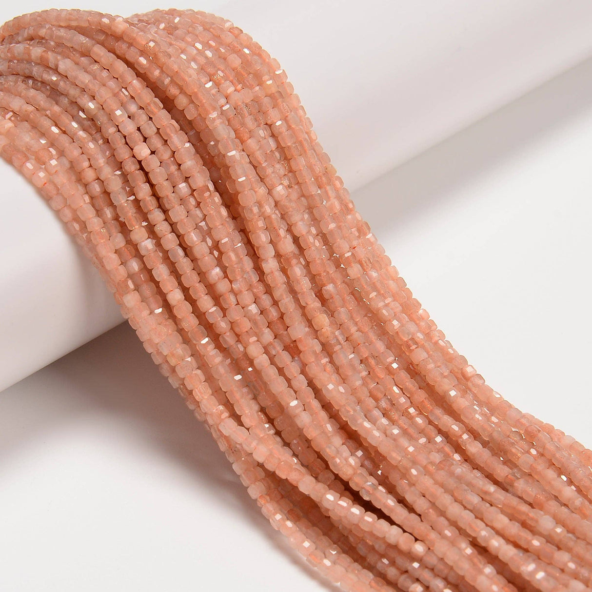 Natural Peach Moonstone Faceted Cube Beads Size 2mm 15.5'' Strand