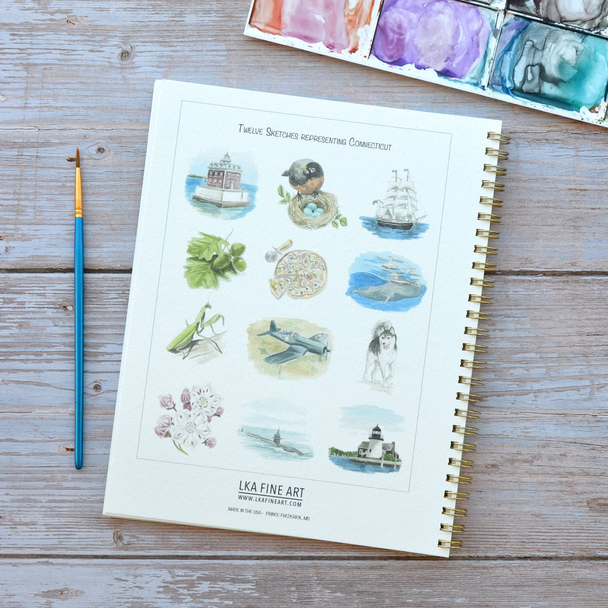Watercolor workbook, Connecticut Themed Watercoloring book