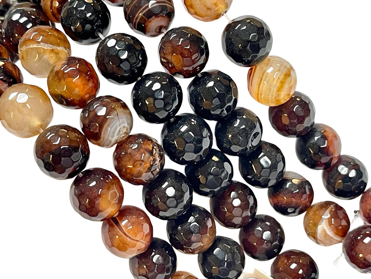 Burnt Caramel Lace Agate 14mm Faceted Round Gemstone Beads