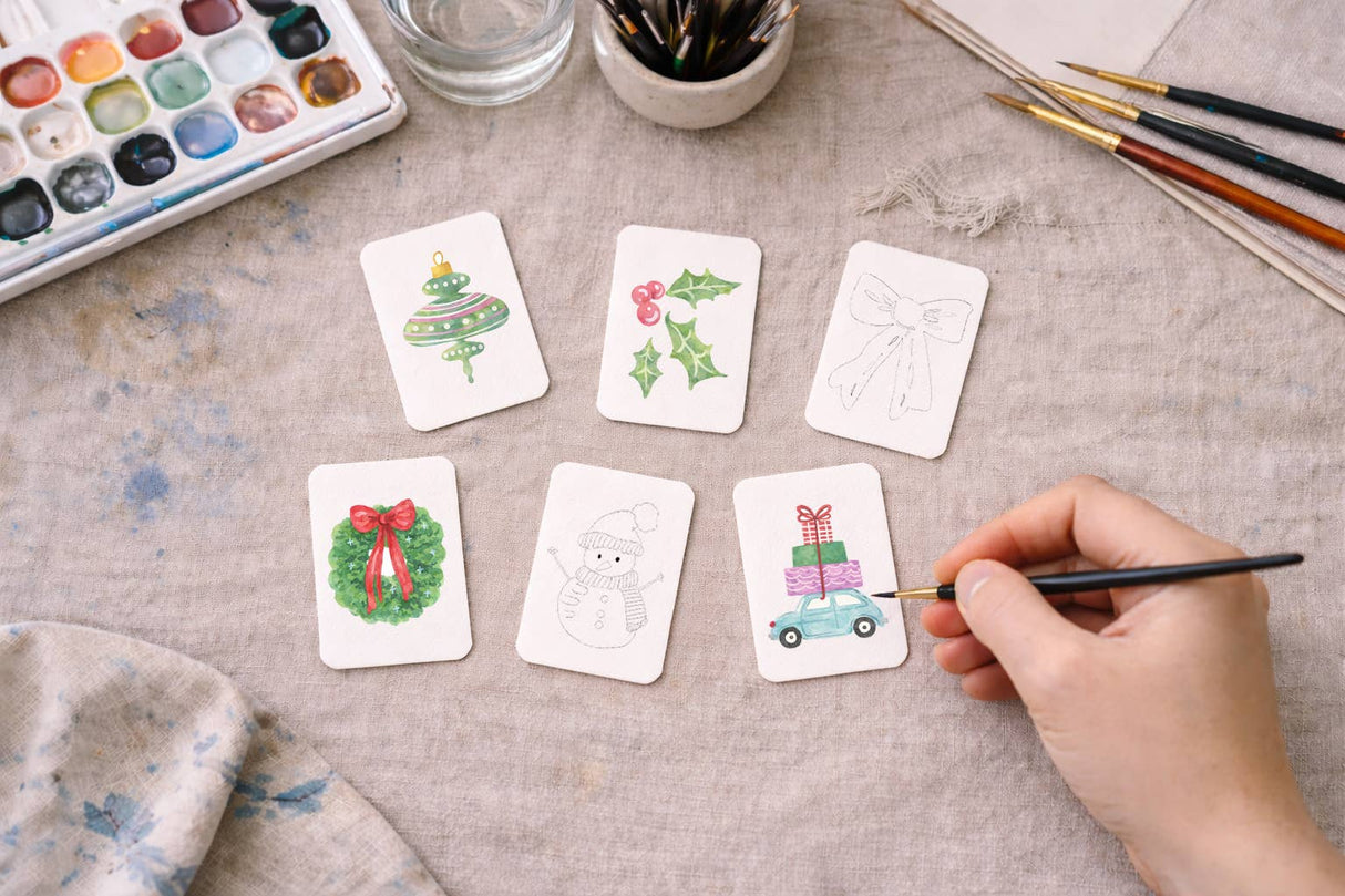 Paintable Watercolor Card Deck - Colorful Christmas