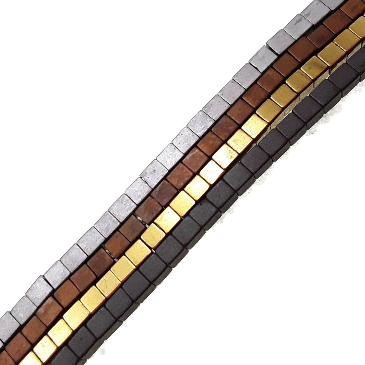 Gold Hematite Matte Cube Beads 2x2mm 15.5" Strand