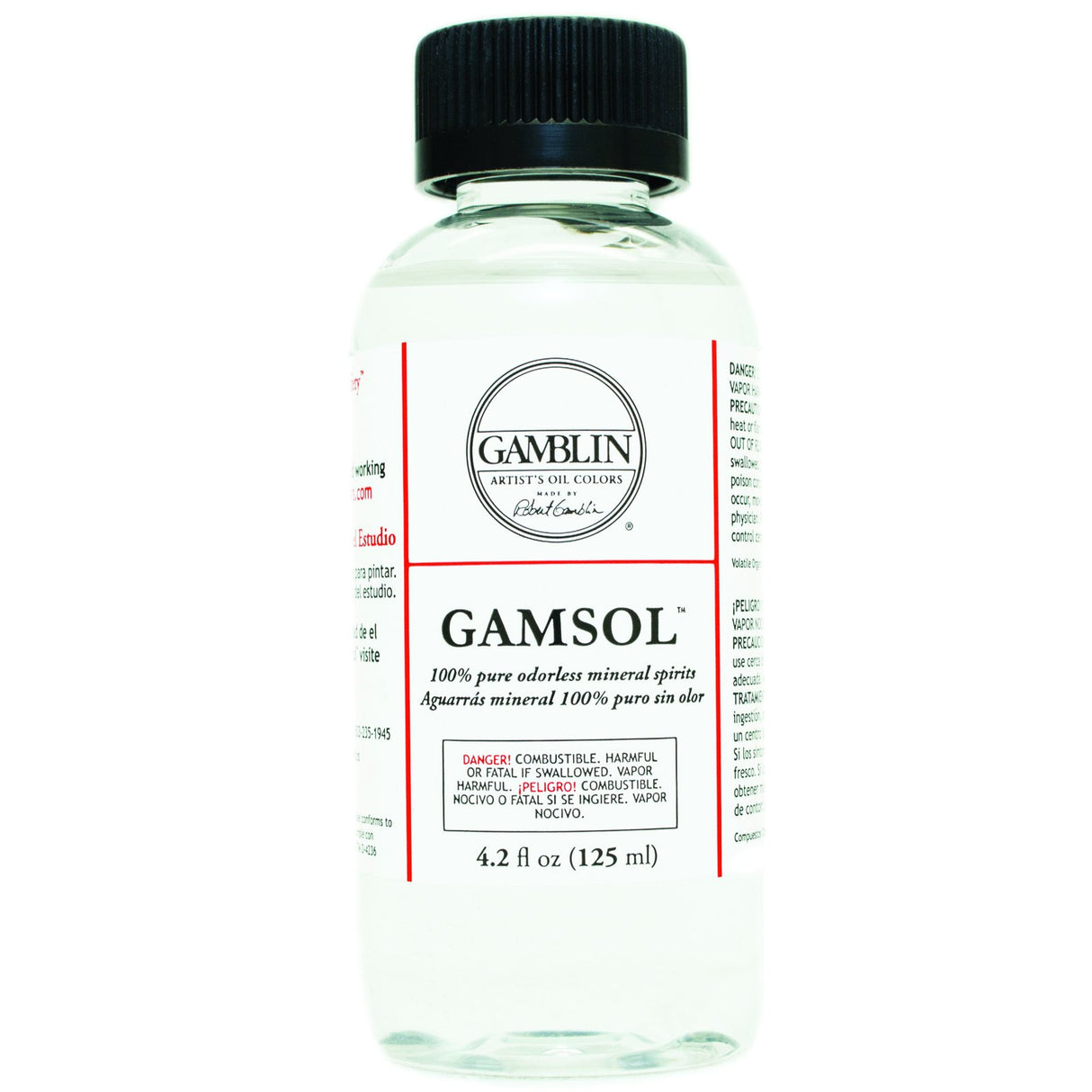 Gamblin Gamsol, 100% pure odorless mineral spirit, 4.2 oz. (125 ml) bottle