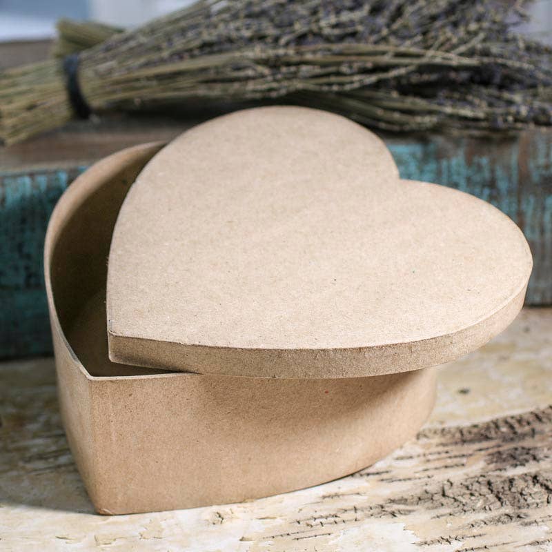 Premade Heart Paper Mache Box - 7-1/2" x 7-1/2" x 3"