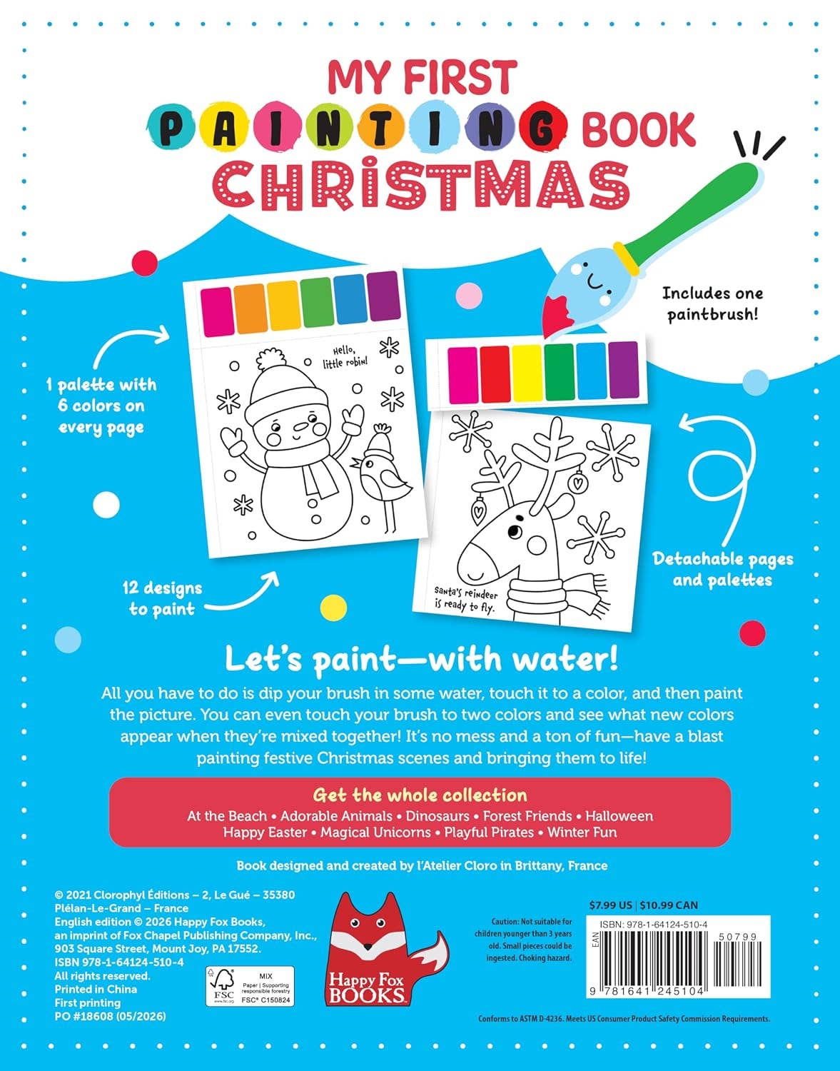 My First Painting Book: Christmas - 6-Color Palette Per Page
