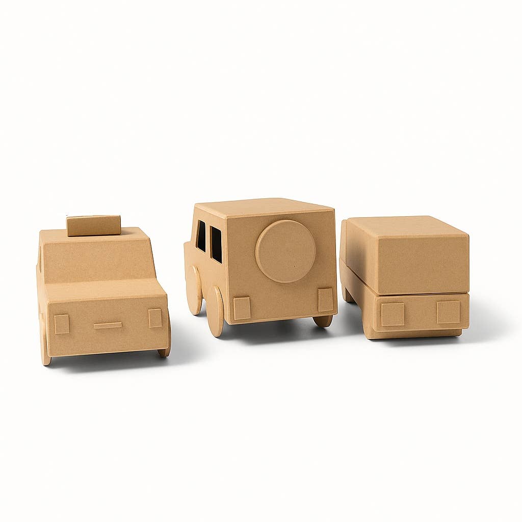 Set of 3 Paper Mache Taxi Car and Trucks
