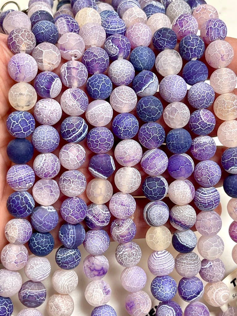 10mm Lavender Frosted Agate Gemstone Beads Strands