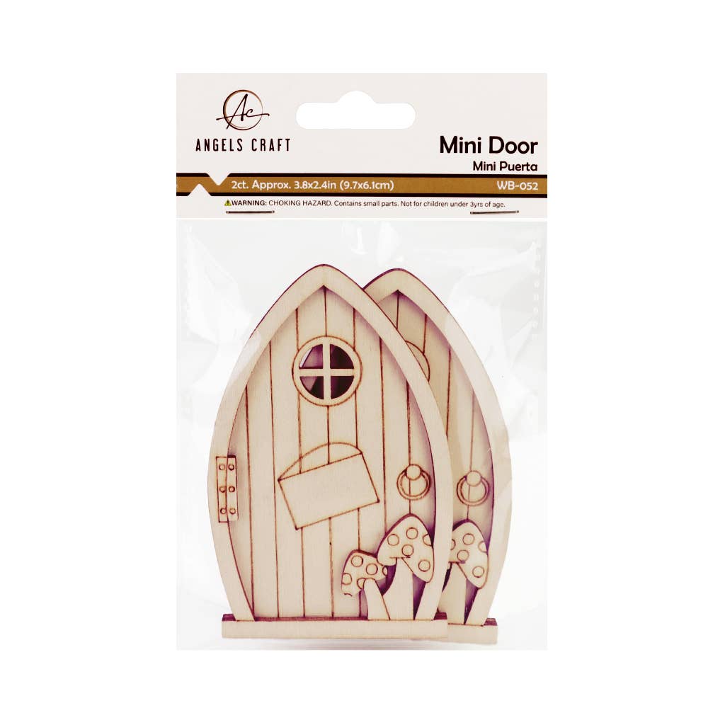 Mini Fairy Doors, Unfinished Wood, Assorted Styles, 2ct