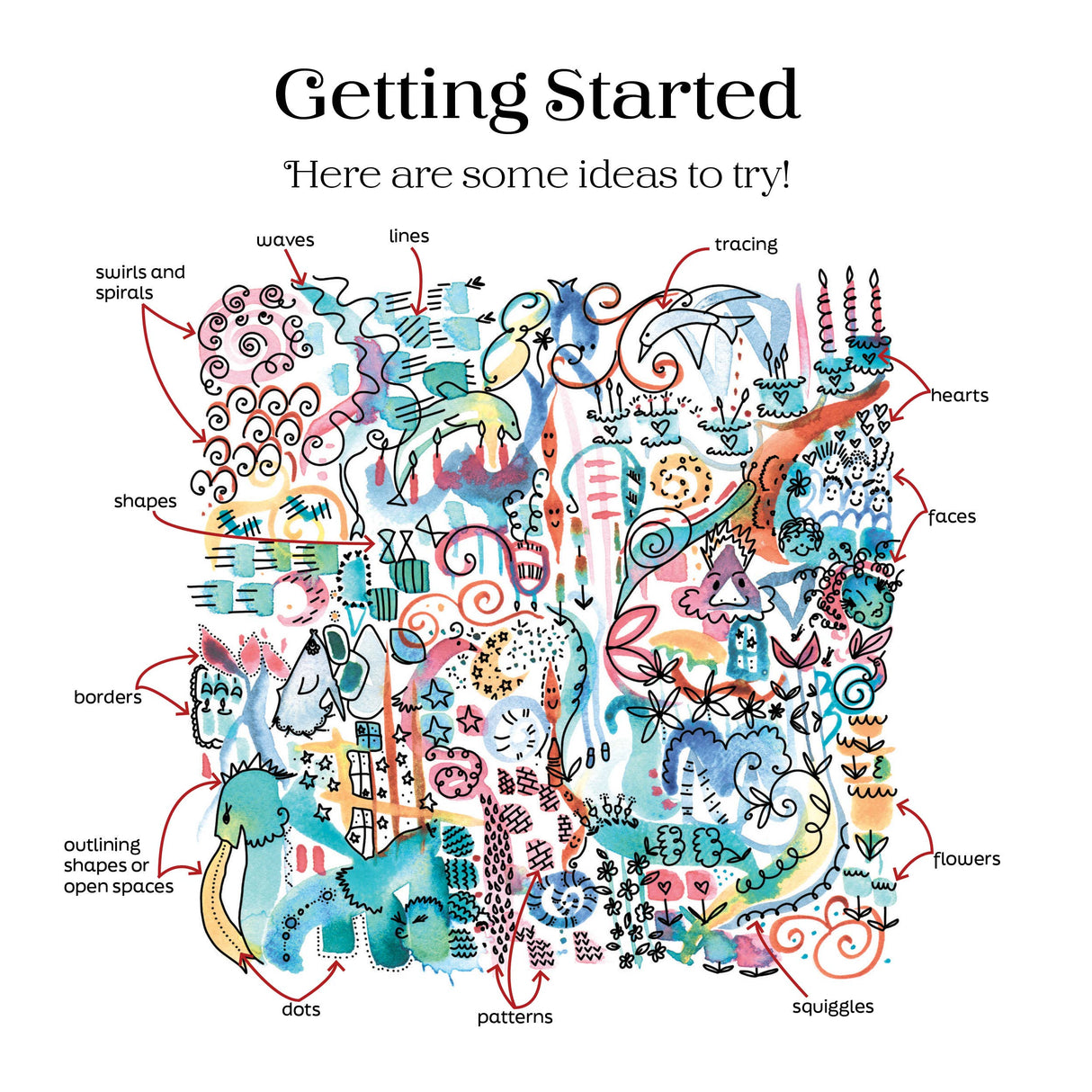 Reverse Coloring Watercolors for You to Doodle & Trace