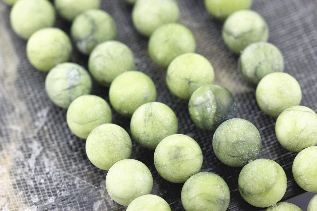 Natural Green Jade Matte Round Beads 8mm 15.5" Strand