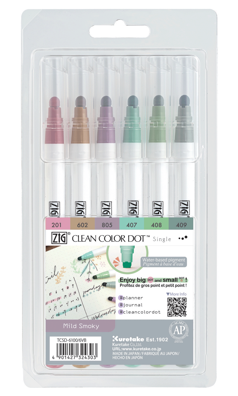 Zig Clean Color Dot Set, Single Ended Mild Smoky Colors