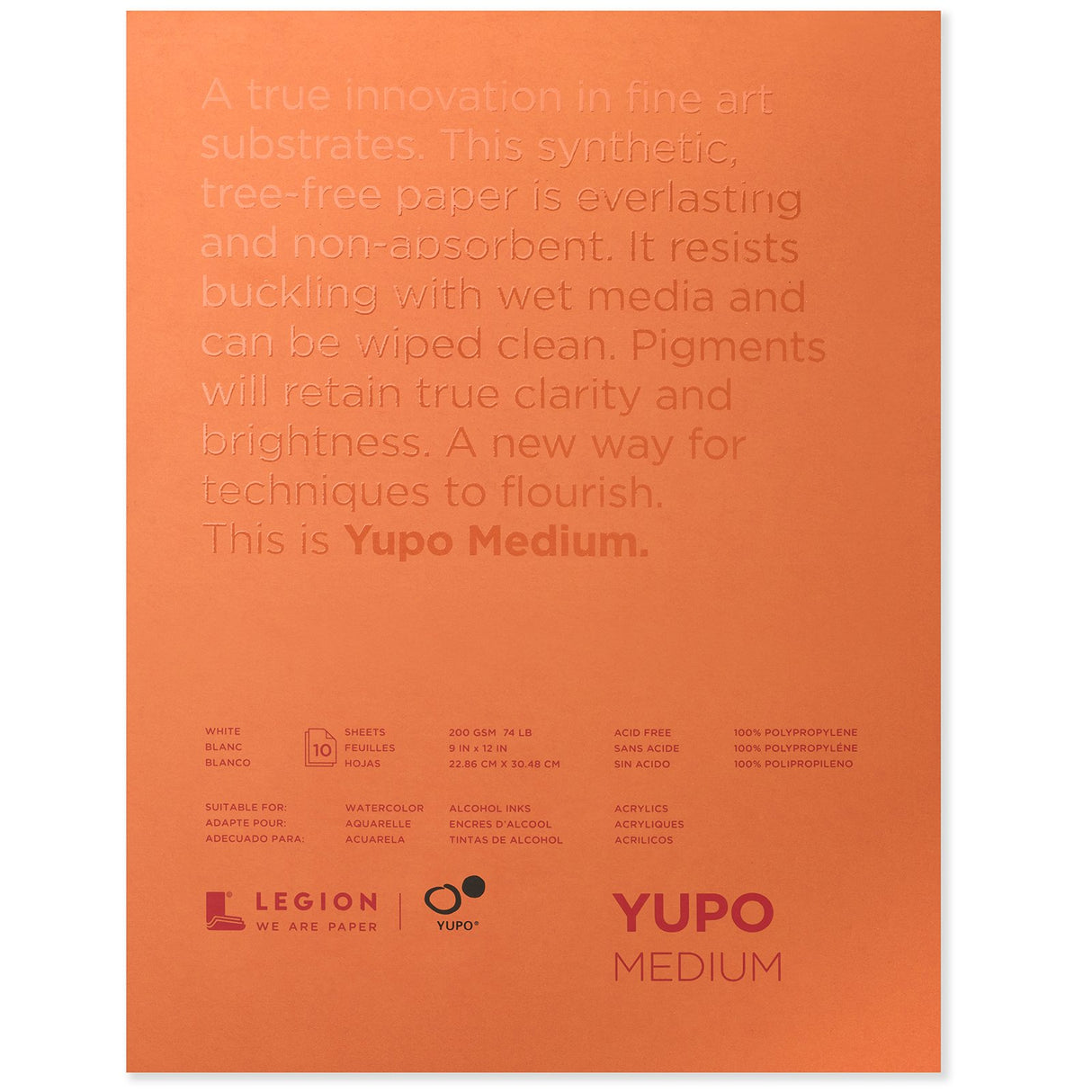 Legion Paper Yupo Medium Watercolor Pad, 10 Sheets, 9in x 12in