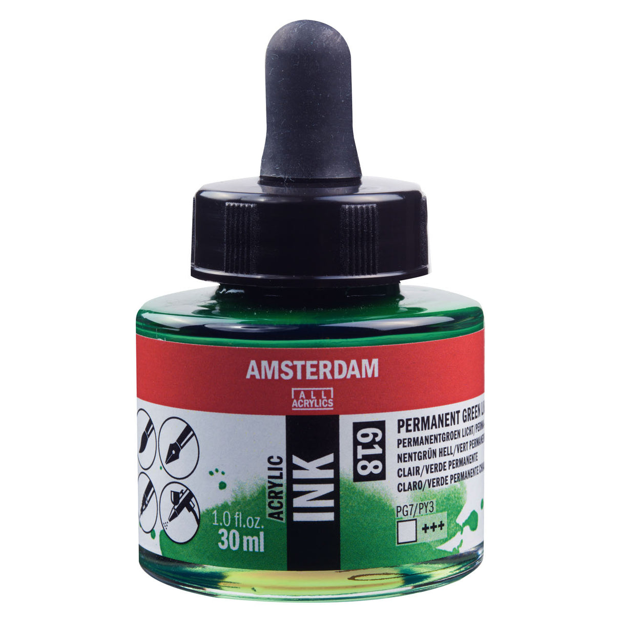 Amsterdam Acrylic Ink, 30ml, Permanent Green Light
