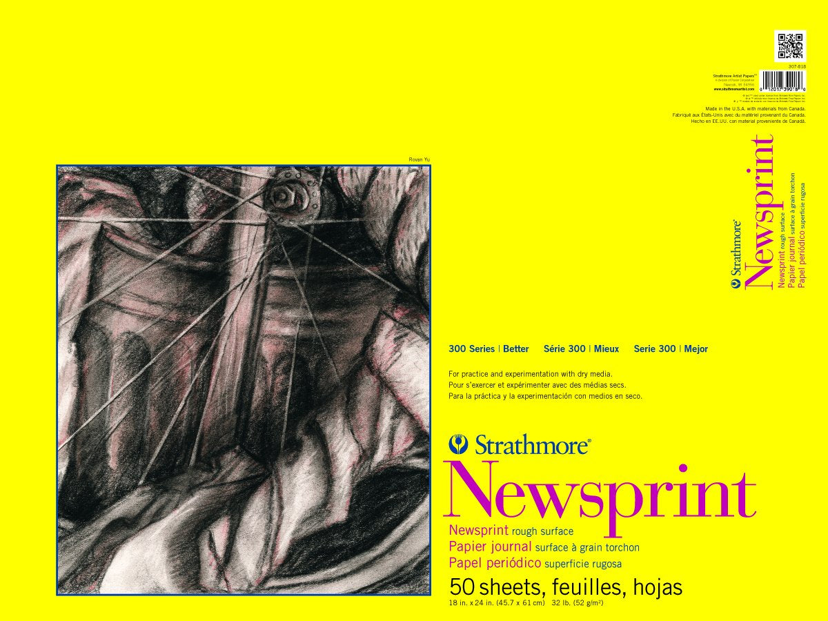 Strathmore Newsprint Paper Pad, 300 Series, 50 Sheets, Rough, 18 in x 24 in