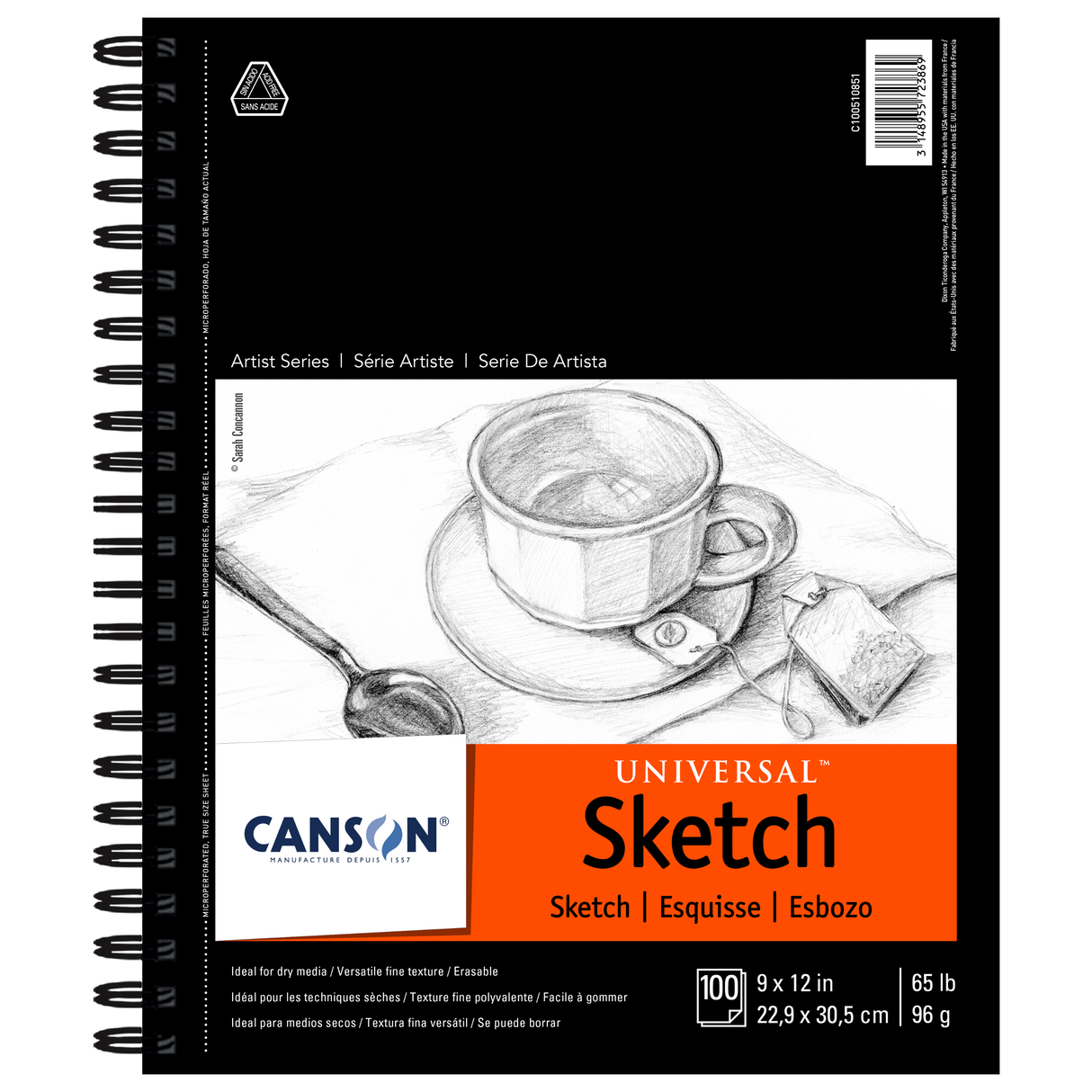 Canson Universal Heavy-Weight Sketch Pad,  9 in x 12 in, 100 Sheets/Pad