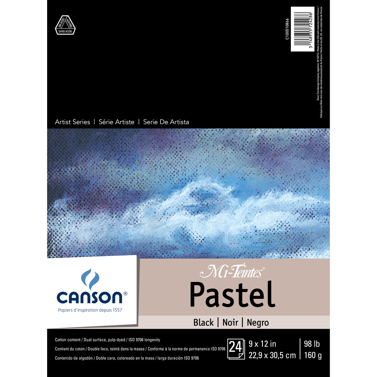 Canson Mi-Teintes Paper Pad, 9 in x 12 in, Black