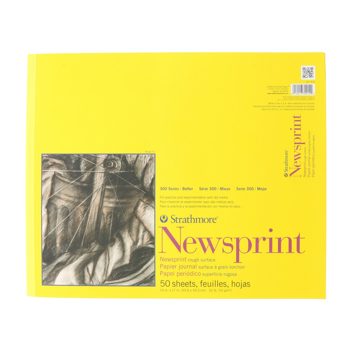 Strathmore Newsprint Paper Pad, 300 Series, 50 Sheets, Rough, 14 in x 17 in
