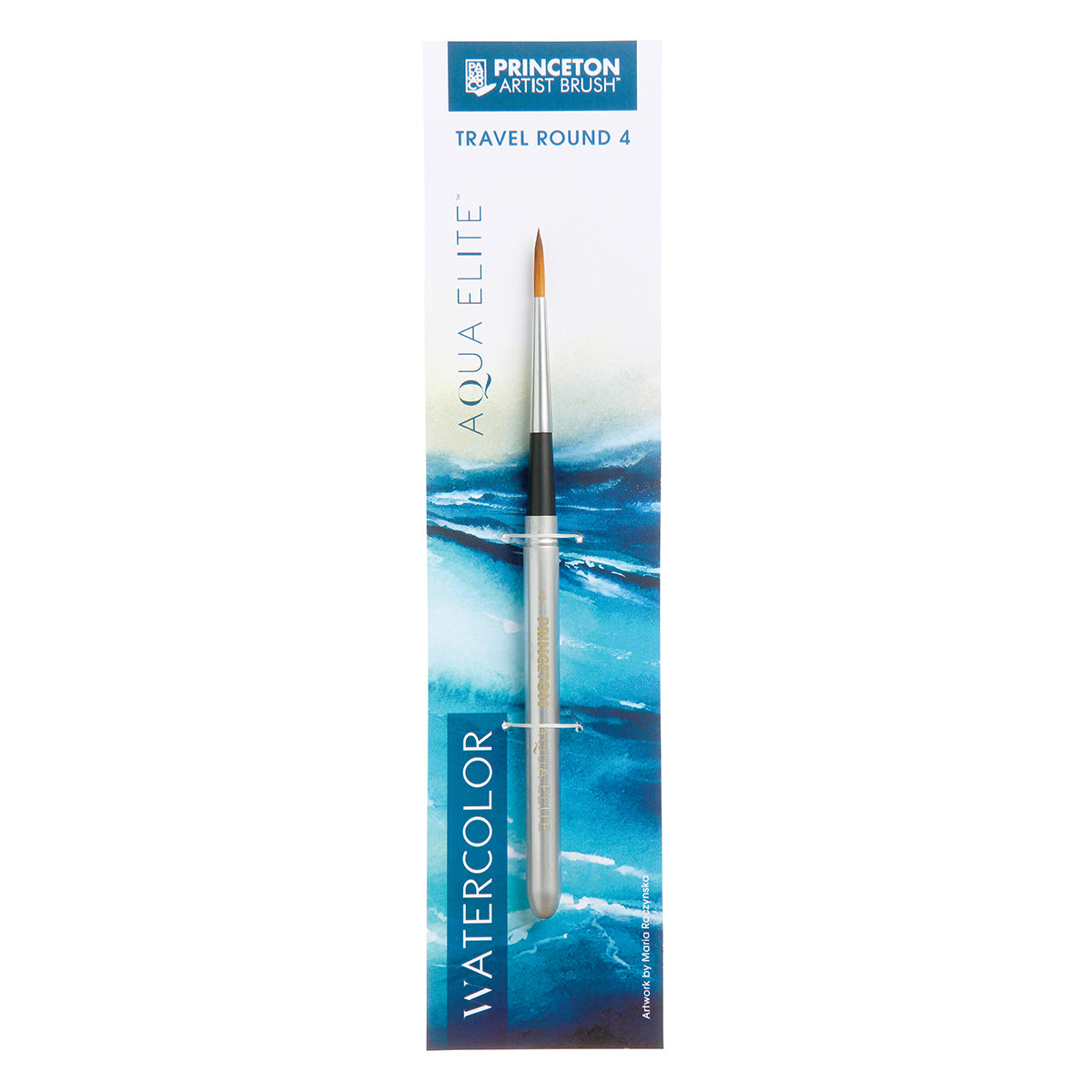 Princeton Brush Aqua Elite Synthetic Kolinsky Sable Watercolor Brushes, Travel Round, 4