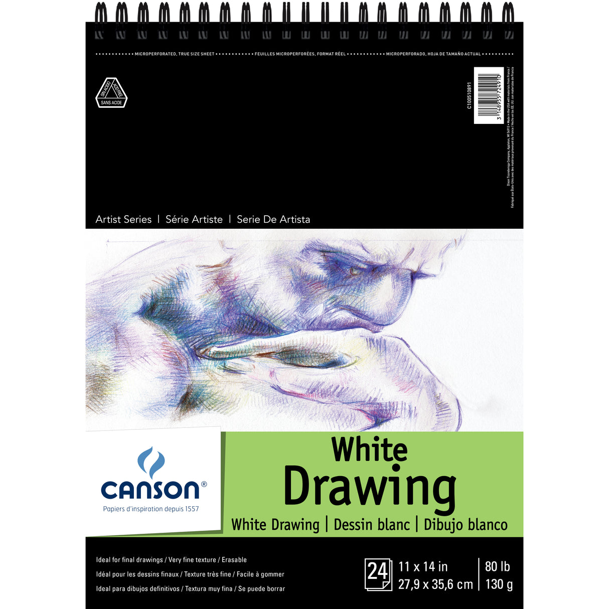 Canson Artist Series Pure White Drawing Pad, 11in x 14in