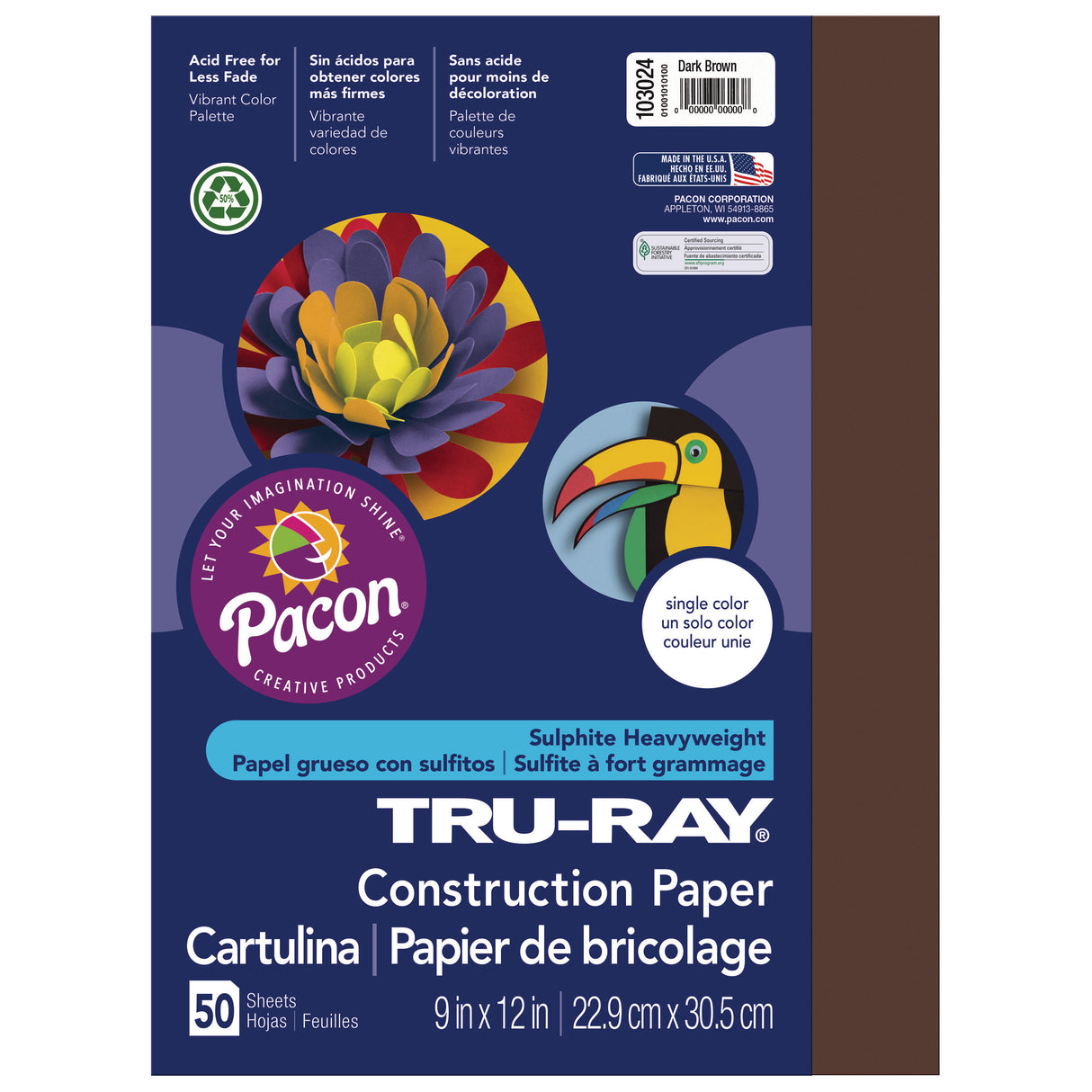 Pacon Tru-Ray Construction Paper, 50 Sheets, 9 in x 12 in, Dark Brown
