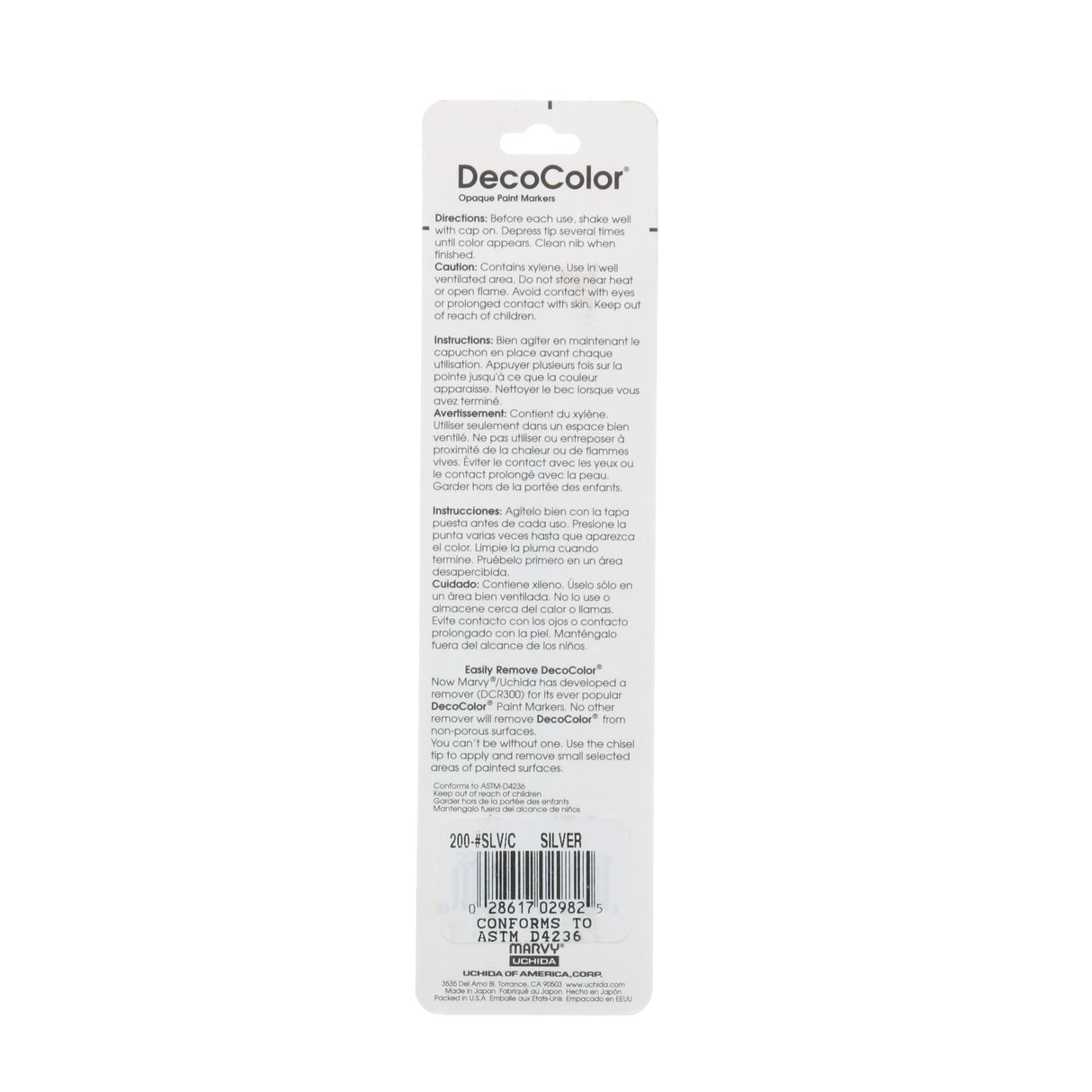 Uchida DecoColor Paint Marker, Fine, Carded Packaging, Silver