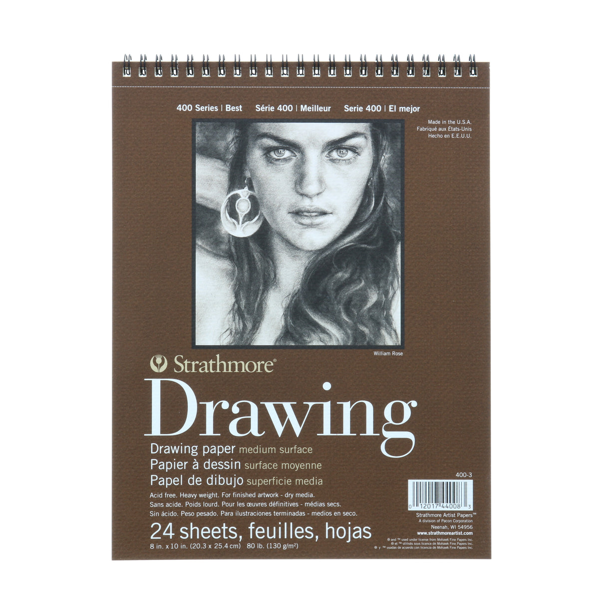 Strathmore Drawing Paper Pad, 400 Series, 24 Sheets, Spiral-Bound, Medium Surface, 8 in x 10 in